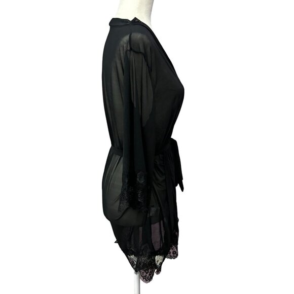 Shirley Of Hollywood Robe Black Mesh & Lace Size L - Picture 4 of 8